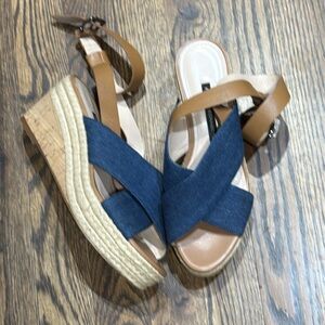 French Connection "Liora Light Indigo" Denim Espadrille Heeled Sandals 7 / 37